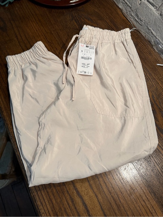 Zara Pants - Zara Beige Satin-Look Pants